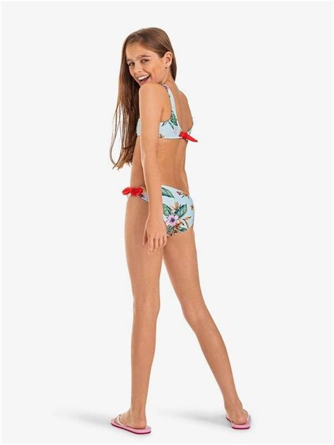 Roxy Girl S 7 14 Ariel Heritage Floral Crop Top Bikini Set WAN BLUE