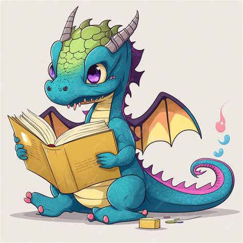 Premium Photo Dragon Reading A Book Vector Illustration