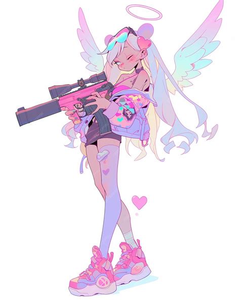 Premium Photo | Anime girl with a gun and angel wings generative ai