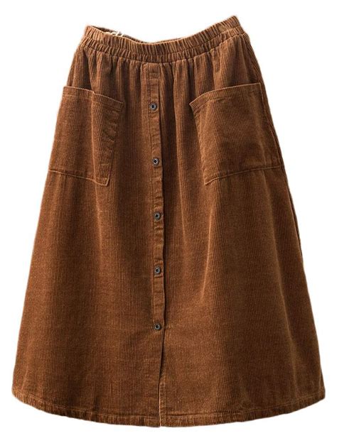 Laovanin Womens Corduroy Skirts Knee Length Elastic Waist A Line Skirts Winter Skirt Skirts