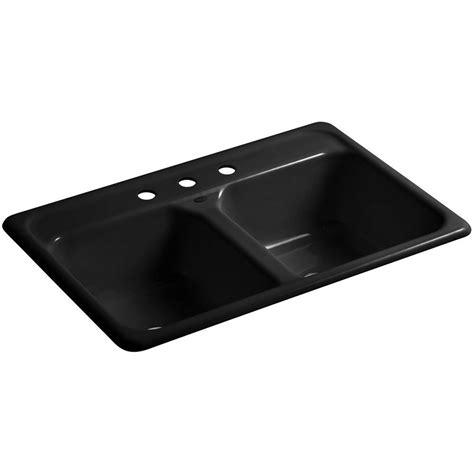 KOHLER Mayfield Drop-In Cast-Iron 25 in. 3-Hole Single Bowl Kitchen ...