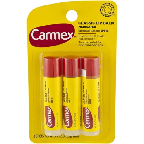 Carmex Classic Moisturizing Medicated Lip Balm 0 15 Oz Stick 3 Pack