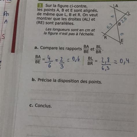 Sur la figure ci contre les points A B et E sont alignés de même que