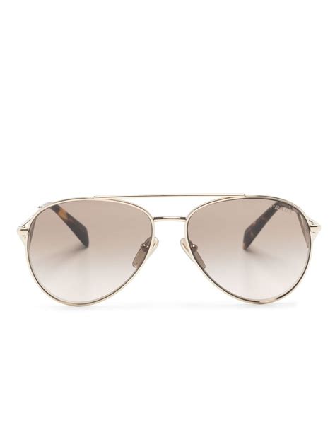 Prada Eyewear Enamel Triangle Pilot Frame Sunglasses Gold Farfetch