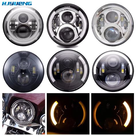 Motorcycle Black Chrome Halo Angel Eye Drl Led Headlamp For Harley