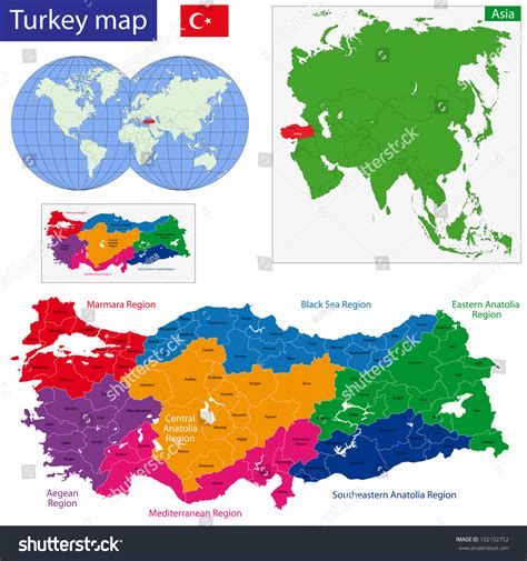 Turkey Map Designed Illustration Regions Colored Stock Vector 192102752 ...