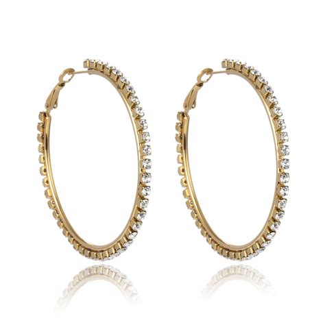 Fysara Hot Sale Luxury Wedding 50mm Diameter Big Crystal Hoop Earrings For Women Rhinestones