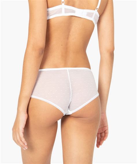 Shorty Femme En Dentelle Et Tulle Lot De Blanc Gemo