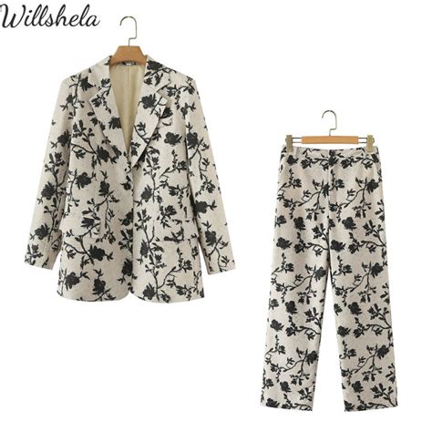 Willshela Women Fashion 2 Pieces Sets Printed Blazer And Pant Female