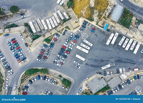 Aerial View of Bus Parking Lot and Car Parking in the City Stock Photo ...