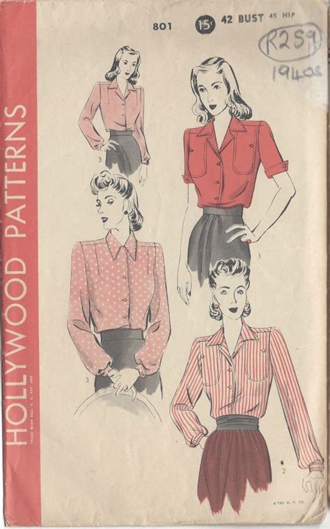 1940s WW2 Vintage Sewing Pattern B32 BLOUSE SKIRT 1362R The