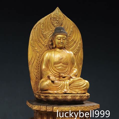 16 5 Old Antique Tibetan Buddhism Temple Bronze 24k Gilt Amitabha