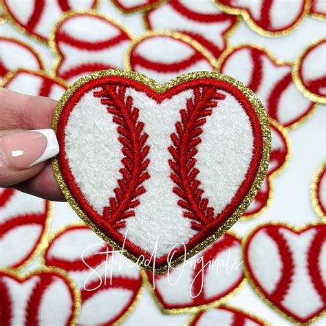 Baseball Gold Glitter Small Heart Patch Diy Patch Softball Iron On