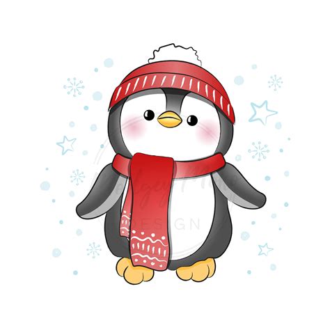 Png Ai  Clip Art Of Cute Winter Penguin Cosy Hat And Scarf