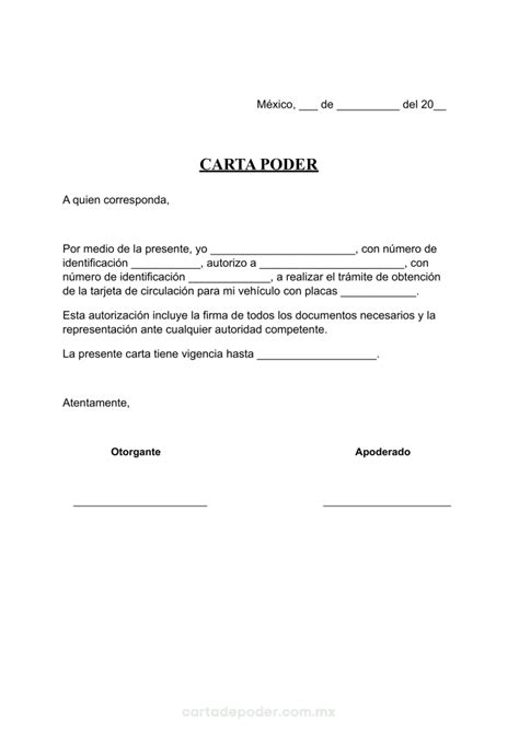 Carta De Poder Para Tr Mite De Tarjeta De Circulaci N