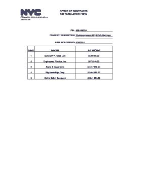 Fillable Online Office Of Contracts Bid Tabulation Form Welcome To