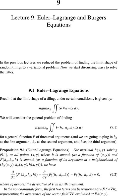 Lecture 9 Eulerlagrange And Burgers Equations Chapter 9 Lectures