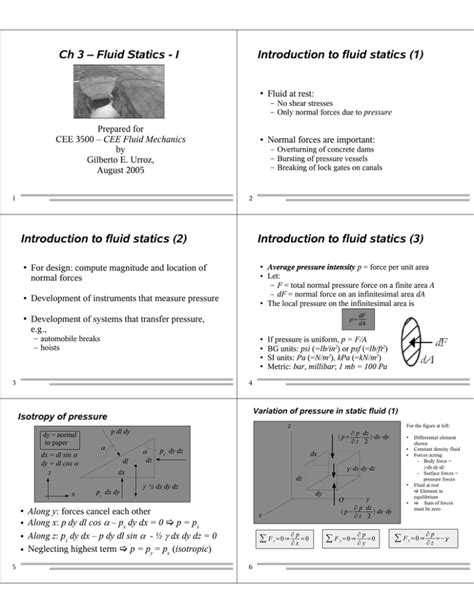 Ch 3 Fluid Statics I Fluid At Rest Prepared For