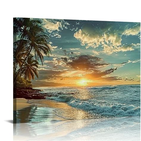 Canflashion Beach Pictures Ocean Canvas Wall Art Sunset Tropical Wall