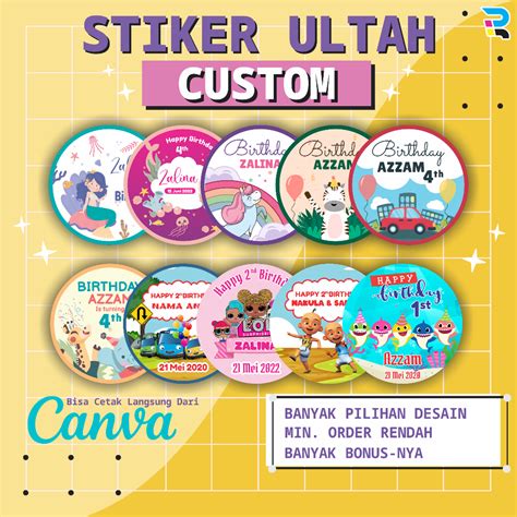 Jual Cetak Stiker Ulang Tahun Anak Bulat Label Custom Print Sticker