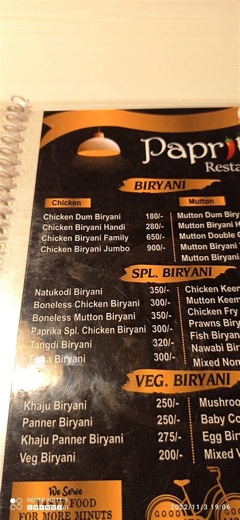 Menu At Paprika Restaurant Ramayampet Ramayampet