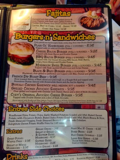 Menu at Cody's Original Roadhouse BBQ, The Villages, Meggison Rd