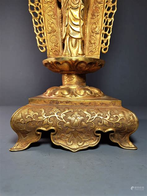 Bidlive Chinese Gilt Bronze Standing Guanyin