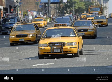 Yellow Taxis New York City United States Of America Usa Stock Photo Alamy