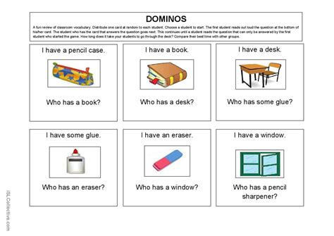 Classroom Vocabulary Dominos Warmer Français Fle Fiches Pedagogiques