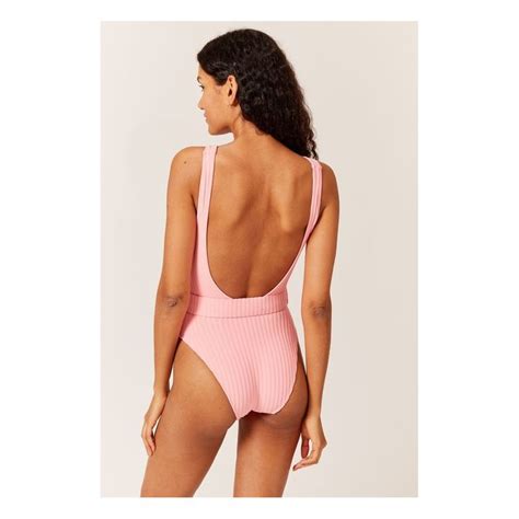 Michelle One Piece Belt Swimsuit Pink Solid And Striped Fashion