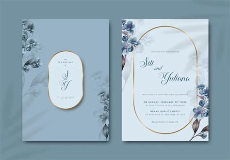 Elegante Hochzeitseinladungskartenvorlage Mit Blumenillustration