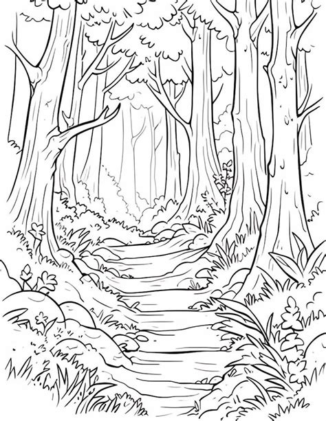 Forest Pathways Aesthetic Coloring Book Pages Plus Cover Etsy