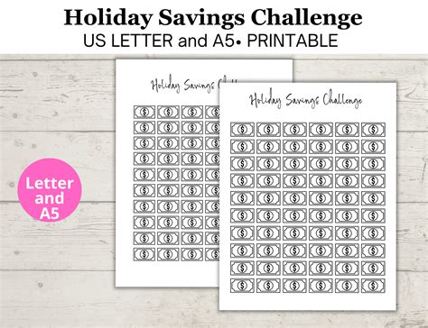 Printable Holiday Savings Challenge Downloadable Worksheet, Savings