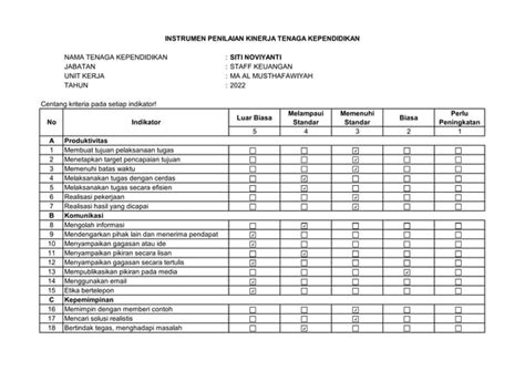 Penilaian Kinerja Tenaga Kependidikan Siti Noviyanti Pdf