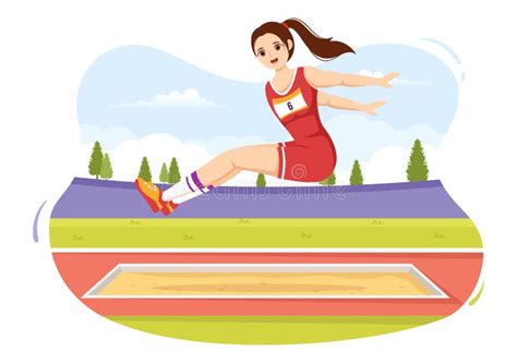 Long Jump Illustration With Athlete Doing Jumps In Sand Pit For Web