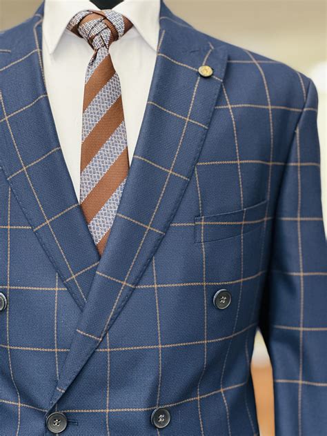 NAVY BLUE BROWN STRIPED DOUBLE BREASTED SUIT SALE Stanlion