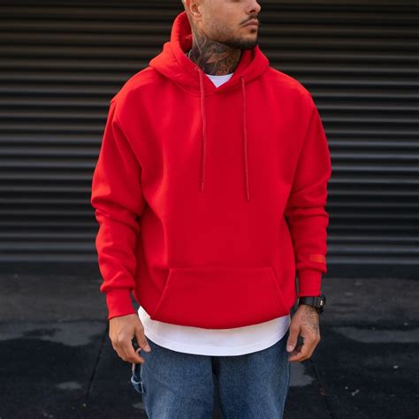 Mens Oversize Hoodie Designer Back Font Detail Red Martin Valen