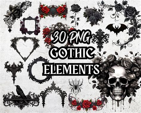 Clip Art Gothic Elements Design Dark Fantasy Clipart Witch Spider ...