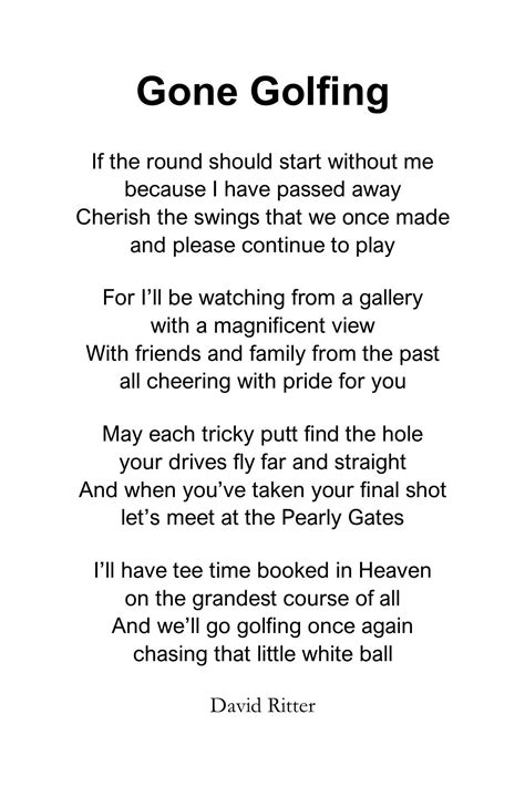 Gone Golfing Poem by David Ritter Memorial Frame Gift for Grandpa Dad