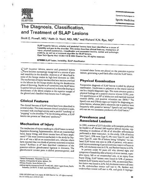 Pdf The Diagnosis Classification And Treatment Of Slap Lesions