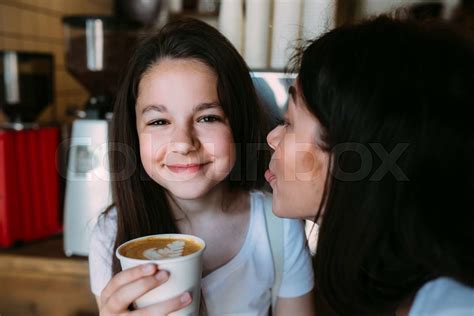 Mother And Daughter Drink Espresso Stock Image Colourbox