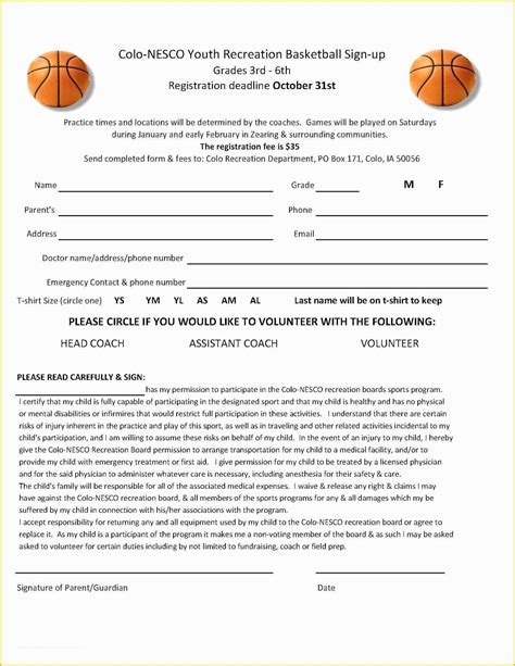 Free Basketball Registration Form Template