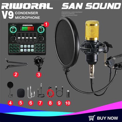 Riworal V9 Sound Card Full Set Mic Package Live Streaming And Recording