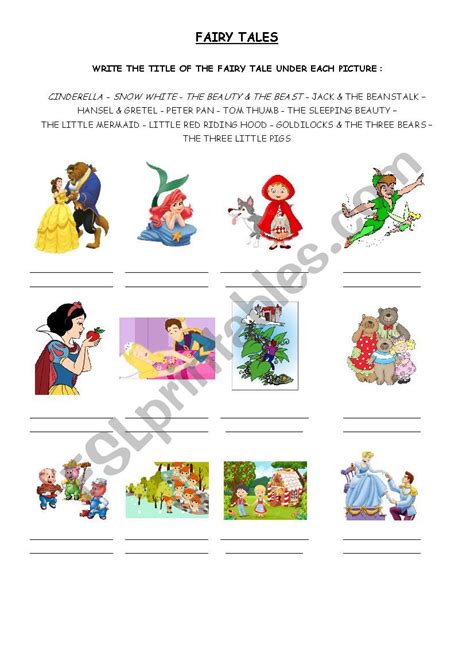 Fairy Tales Vocabulary Esl Worksheet By Lilitop