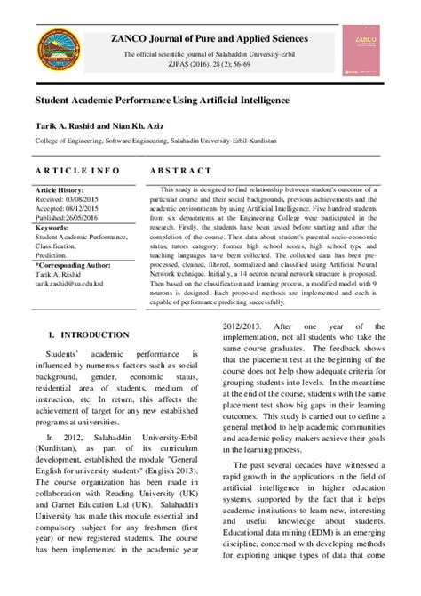 (PDF) ZANCO Journal of Pure and Applied Sciences Student Academic ...