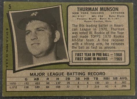 1971 Topps 5 Thurman Munson ALL STAR ROOKIE CUP VG EX EBay