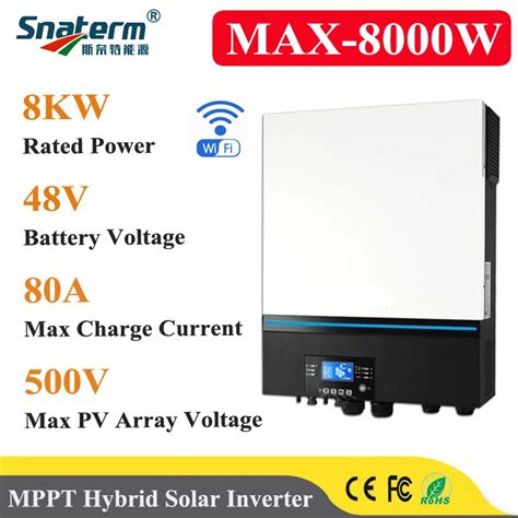 Inversor híbrido 8000w 230v 48v soalr 50hz 60hz 500vdc pv entrada 80a