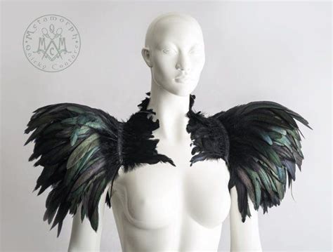 Feather Capelet With High Collar Feather Shoulder Wrap Shrug Etsy Raven Costume Bird