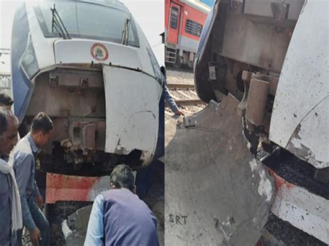 Vande Bharat Train Accident Collision With Bull Broken Front Part In