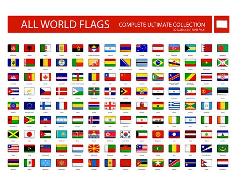 bendera dunia bulat persegi panjang ikon  terisolasi  putih